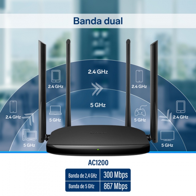 Repetidor / Router Wi-Fi AC1200 2,4 GHz y 5 GHz, hasta 30 m de cobertura