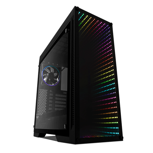 Gabinete Game Factor CSG601 LED RGB Infinity Mirror / E-ATX / Frontal Cristal Templado