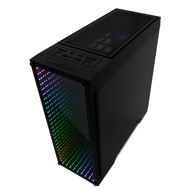 Gabinete Game Factor CSG601 LED RGB Infinity Mirror / E-ATX / Frontal Cristal Templado